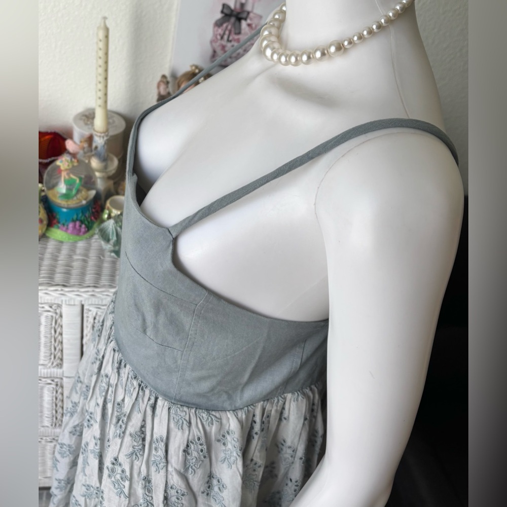 The Great. The Camelia Maxi Dress Low Cut Cotton Eyelet Ash Blue Grey Size L NWT - Picture 4 of 14